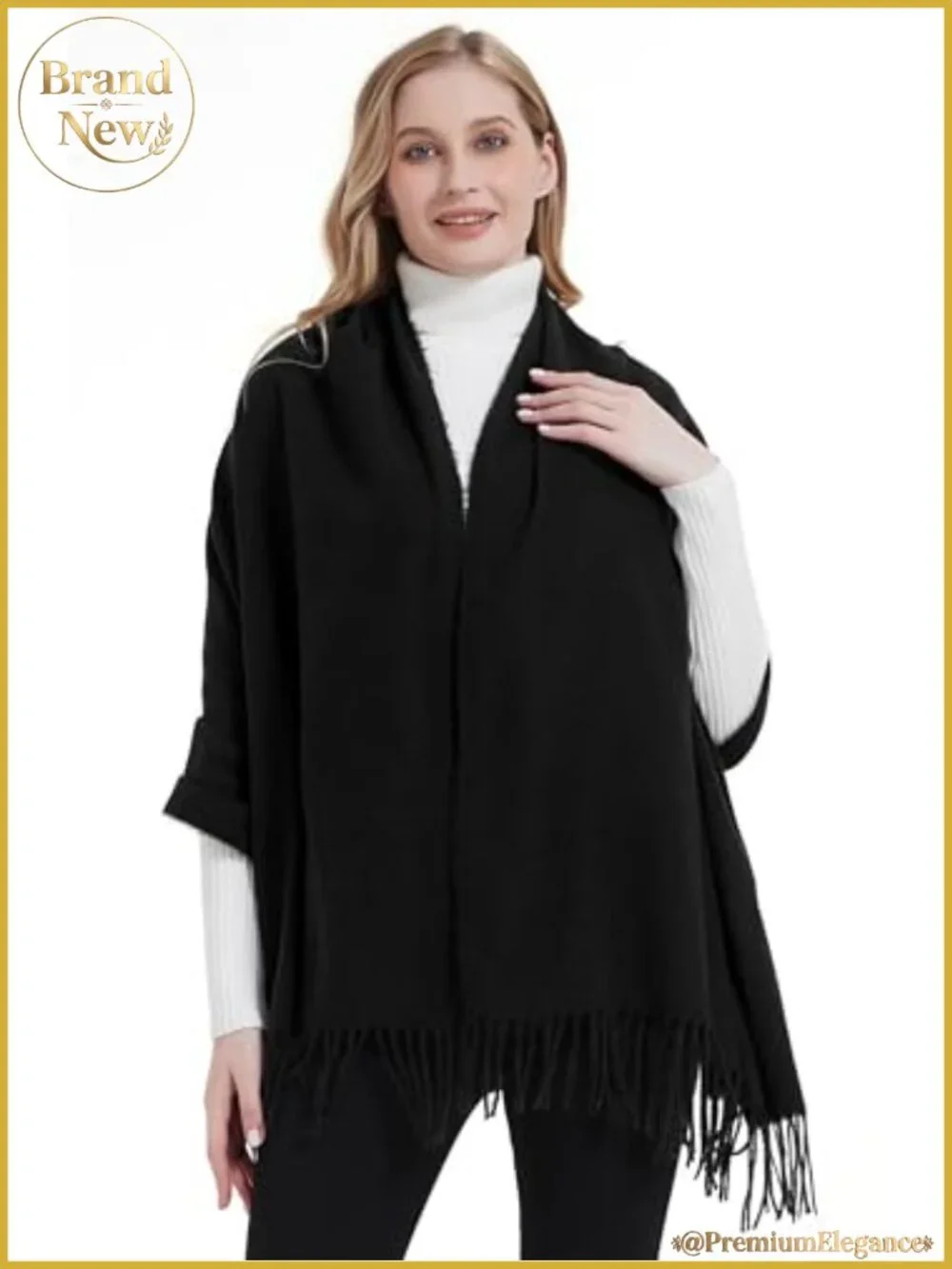 Oversized Winter Scarf with Tassels Soft Polyester Viscose Pashmina Shawl Wrap